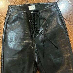 Aritzia Wilfred Shiny Black Lace-Up Straight Leg Pants